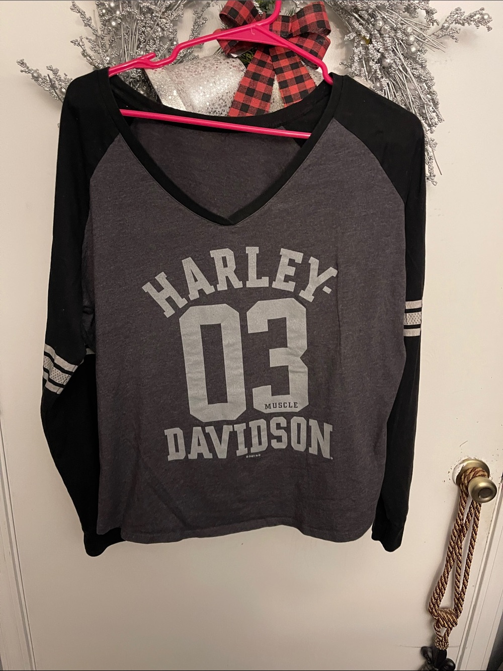Harley-Davidson Charcoal & Black V-Neck Raglan Long Sleeve Tee